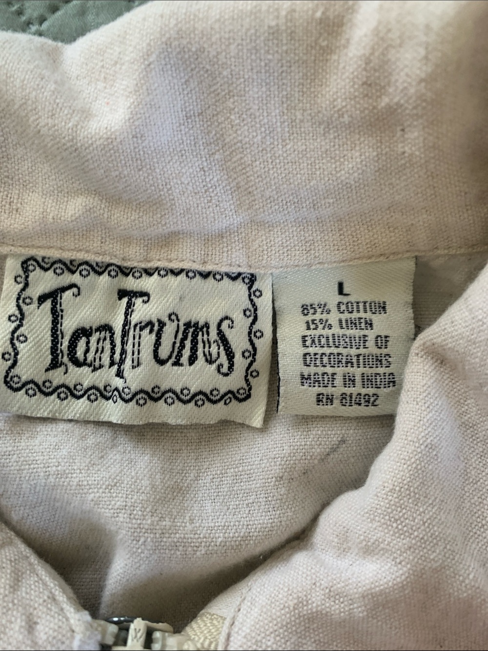 Vintage Embroidered Cotton Linen Sleeveless Zip Top Vest - Picture 2 of 5